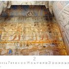 Text: "Theben. Casares Edition." Kalender mit ägyptischem Wandrelief, das Pharaonen und Hieroglyphen zeigt, flankiert von Säulen.