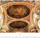 Februar-Kalenderblatt zeigt Jakobskirche, Innsbruck. Eindrucksvolle barocke Deckenmalereien und reich verzierte Architektur.