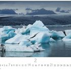 Text: "Jökulsárlón", "CASARES EDITION", Kalender mit Eisschollen auf Wasser und Bergen im Hintergrund.