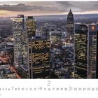 „Bankenviertel“ und „CASARES EDITION“. Kalenderblatt mit Skyline bei Sonnenuntergang.