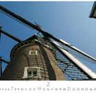 Oberhausen, Baumeister Mühle. Kalenderseite mit Datum von 1 bis 28 und CASARES EDITION Logo. Windmühle vor blauem Himmel.