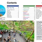 Inhaltsverzeichnis mit Kategorien: Plan Your Trip, Explore Bali, Bali Toolkit. Fotos von Paragleiten und Reisterrassen.