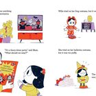 Willa und Mum sehen Cartoons. Einladung zur Kostümparty. Frosch-, Ballerina- und Hexenkostüme ausprobiert.