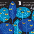 Text: "Otto is so noisy..." und "Otto wakes the whole forest...". Illustration von blauen Bäumen mit Vögeln, die "ping" rufen.