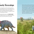 Links steht "The Lonely Triceratops". Zwei Triceratops-Dinosaurier in einer grünen, bewaldeten Landschaft.