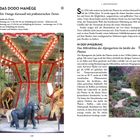 "Das Dodo Manège: Ein Vintage-Karussell mit prähistorischen Tieren" steht oben. Bilder zeigen ein Karussell mit Tierfiguren.