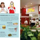 Texte beschreiben eine "geheime Karte" von In-N-Out mit speziellen Burgern. Links zwei Frauen mit Sonnenbrillen und Getränken. Rechts Fast-Food-Mitarbeiter in Uniform hinterm Tresen.