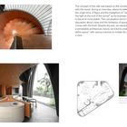 Texte: "The concept of this cafe...", "NANA COFFEE ROASTERS". 
Fotos: Geschwungene Architektur mit runden Holzelementen und großen Fensterbögen.