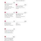 Texte: 
1. "Visuelles Spiel: Spielen Sie mit Ihrer Sichtweise"
2. "Mit der Kamera eins sein: Die Ausrüstung ist zwar nicht alles, aber Kamera und Objektiv sollten sich gut anfühlen"
3. "Die Mitte ist nicht immer das Ideal: Verschieben Sie den Fokus aus der Bildmitte"
4. "Hinweise zur Komposition: Einige Ideen zur Inspiration"
5. "Zeigen Sie Einsatz: Seien Sie mutig und überschreiten Sie Ihre Grenzen"
6. "Bei der Fotografie geht es um Ideen: Was wollen Sie ausdrücken?"
7. "Farbe oder Schwarzweiß?"
8. "Licht als Motiv: Inspiration durch Licht und Schatten"
9. "Bearbeiten Sie Ihre Fotos: Geben Sie Ihrem Werk Form und Bedeutung"

Mehrere nummerierte Abschnitte, Fokus auf Fotografie-Tipps.