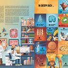 Texte: "EINFÜHRUNG", "IN DIESEM BUCH...", "Leben spenden", etc. Links zwei Wissenschaftler in einem Labor mit Büchern und Tierknochen.