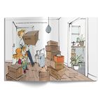 "In unserem Haus sind unerwartete Gäste eingetroffen. Das musste ich allen erzählen!!" Illustration von Kisten und Pflanzen.