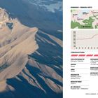 Derborence - Prarochet-Hütte: Übersichtskarte, Höhenprofil, Eigenschaften der Strecke. Links Gebirgslandschaft mit Felsen und Schatten.