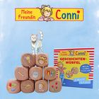 "Meine Freundin Conni", "Geschichten-Würfel". Holzblöcke mit kindlichen Zeichnungen und einer Katze.