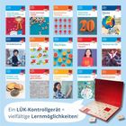 Ein LÜK-Kontrollgerät = vielfältige Lernmöglichkeiten!  
Cover mit Lernmaterialien und ein geöffnetes Kontrollgerät.