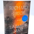 Text: "Richard Price, Lazarus Man, Roman, Deutschsprachige Ausgabe." 
Cover zeigt Stadtansicht mit orangefarbenen Wolken.