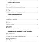Texte: "Women's Rights Activists", "Women Representing Women", "Mapping Regional Landscapes, People, and Events".