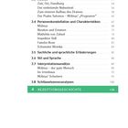 Inhaltsverzeichnis mit Punkten: Aufbau, Personen, Stil, Interpretationen, Schlüsselanalysen; Abschnitt "Rezeptionsgeschichte".