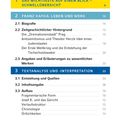 Inhalt: Das Wichtigste im Überblick, Franz Kafka, Textanalyse. Gelbe und blaue Felder, strukturiert wie ein Inhaltsverzeichnis.