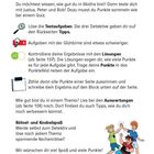 So arbeitest du mit diesem Block. Löse die Testaufgaben. Bilder von drei fröhlichen Kindern, eines hebt die Hand.