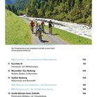 Der Ötztalradweg ist gut ausgebaut und lädt zu einer Fahrt mit der ganzen Familie ein.  
Fünf Radfahrer, Fluss, Bäume, Berge.