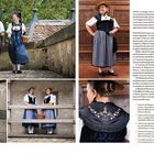 Rechter Text beschreibt traditionelle Schweizer Trachten. Links Fotos von Personen in verschiedenen Trachtenstilen.
