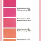 Farbmischungen: Permanentrosa und Kadmiumorange in verschiedenen Prozentverhältnissen, von Rosa zu Orange übergehend.