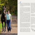 Einleitung. Text über das Gefühl der Angst, besonders bei Reitern und Pferden. Foto einer Frau, die ein Pferd auf einem Waldweg führt.