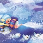 „Mein Schneepferdchen, das schnauft im Flug ganz dicke, weiße Flöckchen...“ Kinder in Winterkleidung auf Fantasiewesen.