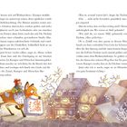 Eine Füchsin trägt eine Pizza. Auf der Box steht "Pizza". Die Szene ist weihnachtlich dekoriert mit Lichtern und Häusern.