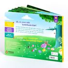 "Oh, oh, sooo viele kunterbunte Eier!" lautet der Text. Die Illustration zeigt einen Baum, Ostereier und kleine Tiere auf einer Wiese.