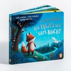 „Zehn, neun, acht – der Fuchs sagt gute Nacht“. Illustration: Ein Fuchs schaut eine Eule an, umgeben von Wald.