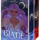 „Marie Grasshoff“, „I Am the Blade“, „Lübbe“, „Roman“. Illustration: Frau mit lila Haaren, Mond im Hintergrund.
