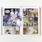 Sprechblasen beschreiben widerspenstige Katzen, Machtverhältnisse und Überlebensstrategien. Comic-Stil, Katzencharaktere.