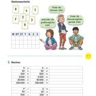 Seite 29, Ausdauertraining mit Rechenaufgaben und Zahlenrätseln, Illustrationen von zwei Kindern, eine Tabelle.