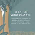 „Du bist ein wunderbarer Gott.“ Illustration mit Bäumen und Pflanzen in erdigen Tönen.