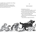 Ein Text beschreibt eine Begegnung mit Elizaveta im Flur. Darunter ist eine Illustration von vier Tieren: Faultier, Schlange, Katze, Hund.