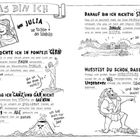 Illustration mit Texten über Julia, die Tochter des Stadtrats von Pompeji, stolz auf Rettung, Vulkan Vesuvius und Herkules.