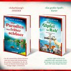 Links: „Scharfsinnig!“ INSIDER. „Das Paradies war früher schöner“. 
Rechts: „Ein großer Spaß!“ Kurier. „Auf dem Gipfel ist Ruh'“.