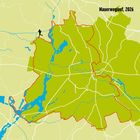 Mauerweglauf, 2026. Eine stilisierte Karte mit einer Route in Rot und einem Läufer-Symbol.