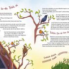 Texte: "Tü-dü, dü lä-dü. Triiii, üi.", "Tideliii. Dü-de-lüä. Rrrrrrring.", "Didididi–diiiii. DRPRPRR-Didadi-DRPRRRR."

Illustration: Mehrere Vögel sitzen auf Ästen und einem Dach. Der Himmel ist blau.