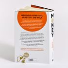"WER GELD VERSTEHT, VERSTEHT DIE WELT" - Gelbes Buch mit schwarzem und orangefarbenem Text, Motto oben.