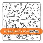"AUSMALBUCH VON VIVITINTA" auf einem Banner vor einer Illustration mit Camping, Bergen und einem Lagerfeuer.