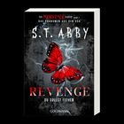 Oben: "MINDf*ck Series Band 3" und "S.T. Abby". Unten: Roter Schmetterling auf grauem Hintergrund, "REVENGE" groß.