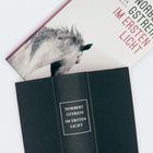 „Norbert Gstrein, Im ersten Licht“ steht auf einem schwarzen Buchcover. Ein Pferdekopf ist auf einem weißen Umschlag zu sehen.
