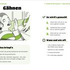 Titel: Gähnen. Anleitung: Streck dich, wiederhole, atme tief ein. Nutzen: Nervenstimulation, Sauerstoff, Vagusnerv, Müdigkeit.