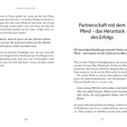 Seite mit Text über Pferde, Partnerschaft und Erfolg. Zitate zu Motivation und Zusammenarbeit. Seitenzahlen 106 und 107.