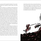 Text erzählt von Sancho Pansa und Don Quijote. Illustration: Reiter im Angriff auf Windmühlenflügel mit Lanze.