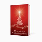 „Die schönsten Weihnachtsgedichte“ steht auf rotem Hintergrund mit glitzerndem Weihnachtsbaum in Form eines Bandes.