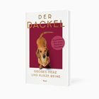 Buchtitel: „DER DACKEL“. Untertitel: „Großes Herz und kurze Beine“. Ein Dackel vor dunkelrotem Hintergrund.