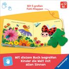 Text: „Wo bist du, kleiner Marienkäfer? Da bist du ja!“ Bunte Illustration mit Marienkäfer, Blumen und Insekten.